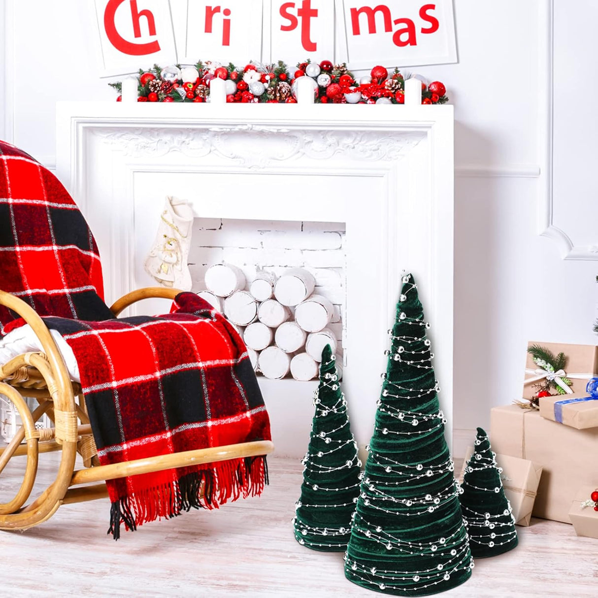 Juego de 3 Árboles de Navidad de Terciopelo, Decoración Moderna