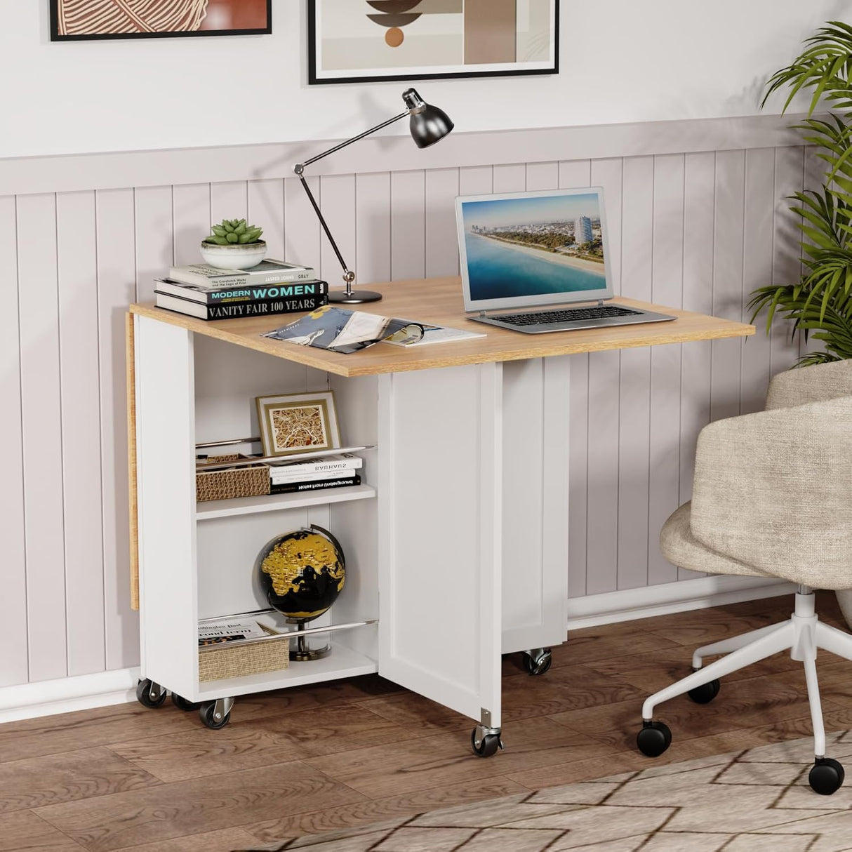 Mesa de Comedor Plegable, con Cajón y Ruedas, Modelo 2023