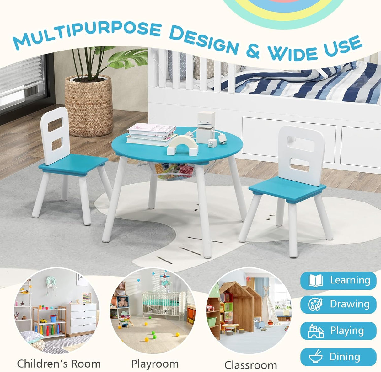 Juego de mesa y silla para niños de malla central muebles