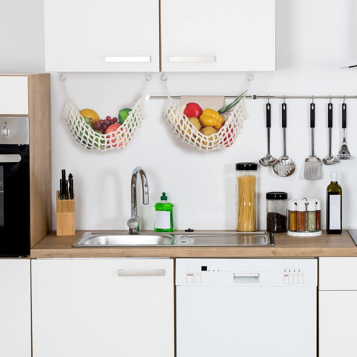 Hamaca de Frutas Macrame, 2 Pcs, 11.8x20 con 4 Ganchos