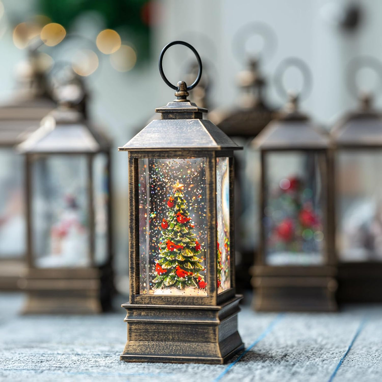 Lanterna Musical con Nieve, Árbol de Navidad, USB/Batería