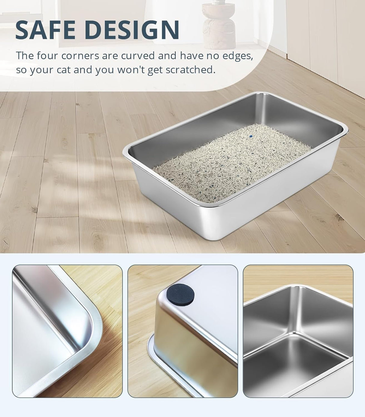 Caja de arena para gatos de acero inoxidable WENBOKMIN