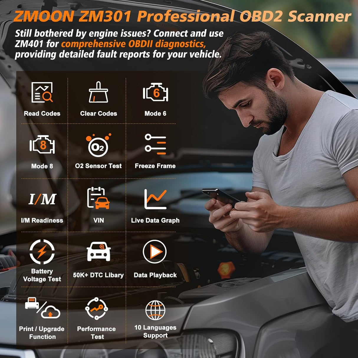 Escáner OBD2 ZMOON ZM301, Herramienta de Diagnóstico Automotriz