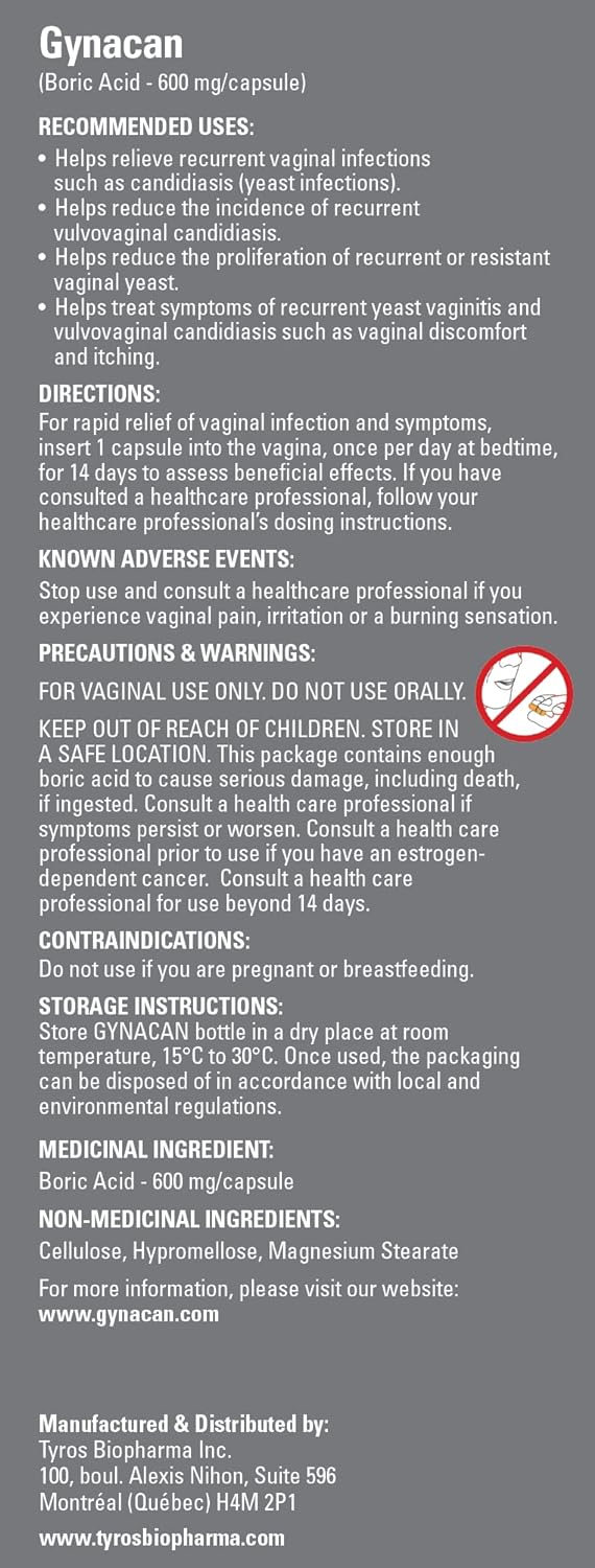 Ácido bórico 600 mg-Cápsulas vaginales Alivia las infeccion