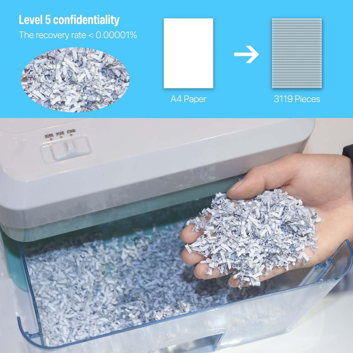 Mini Trituradora de Papel Micro Corte, Eléctrica, Portátil