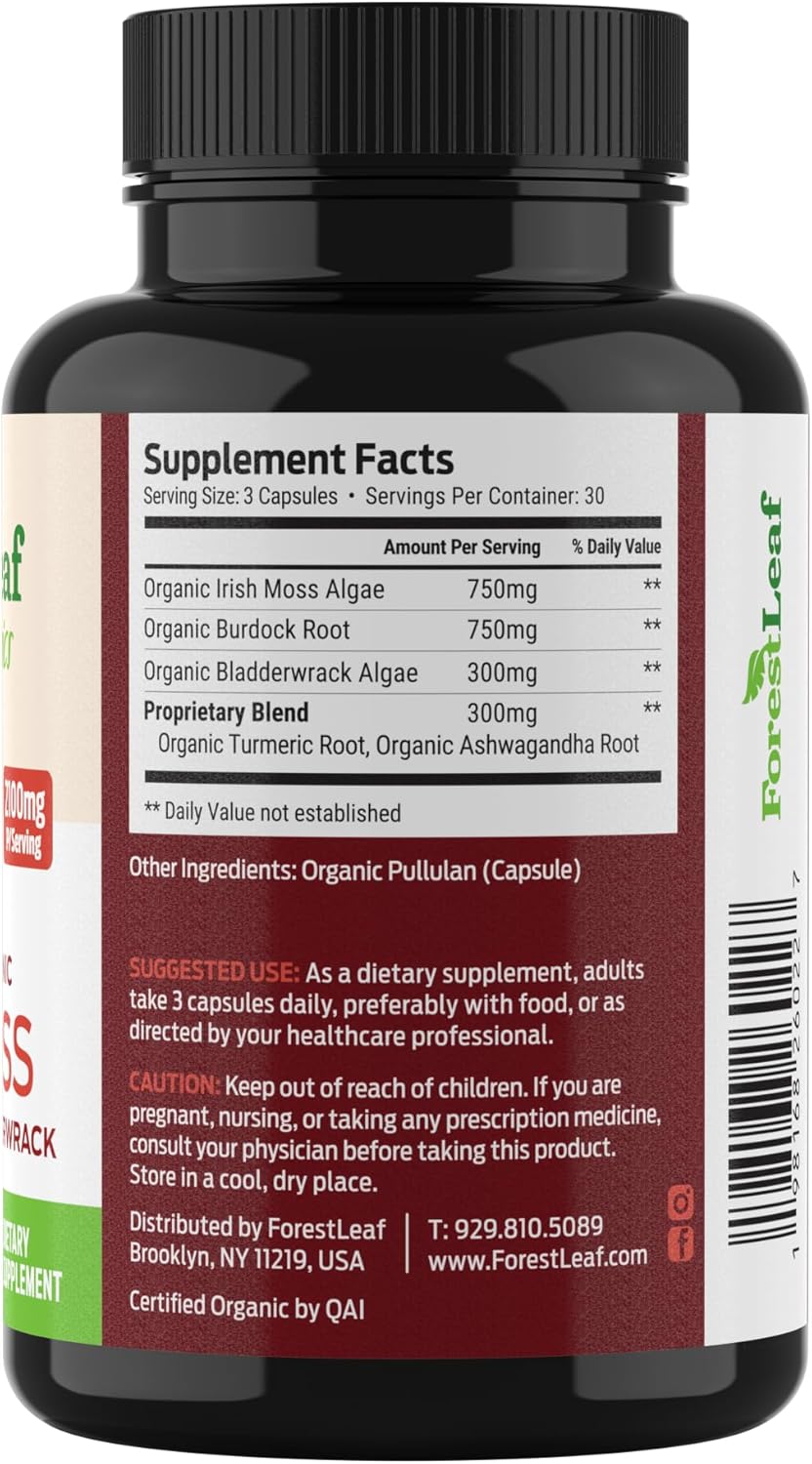 Cápsulas de Musgo de Irlanda Orgánico ForestLeaf 2100mg Vegan