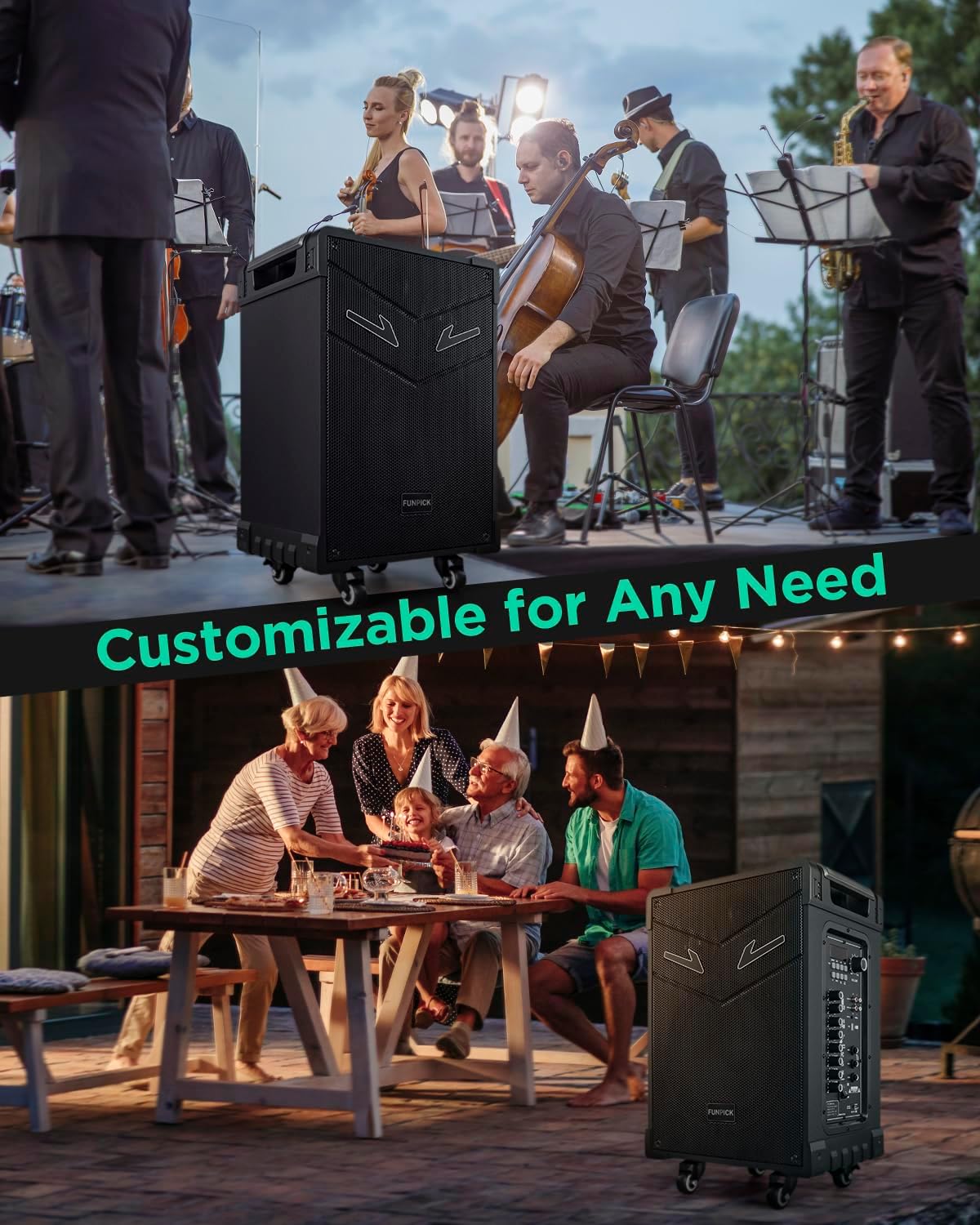 Sistema PA Trolley 3-Way, Micrófonos Inalámbricos, 10 Subwoofer