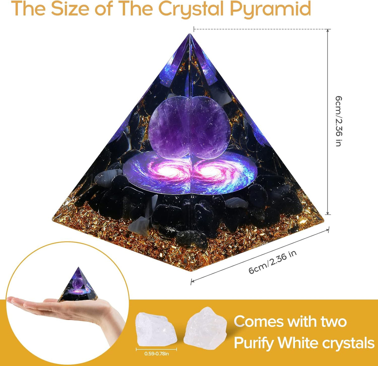 Pirámide de orgón para energía positiva amatista de orgonita