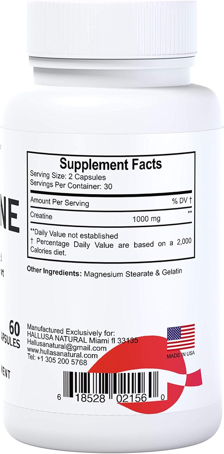 Creatina Monohidratada 1000 mg - Suplemento 60 Cápsulas