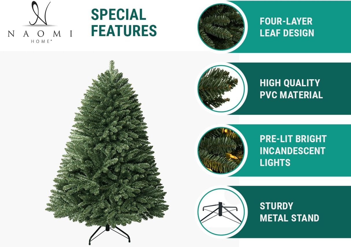 Árbol de Navidad Artificial de 7.5ft con Luces, Modelo Prelit