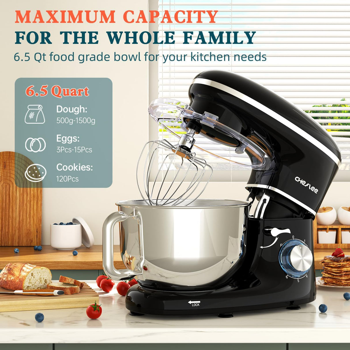 Batidora de pie CHeflee, 600W, 6.5QT, 6+P, accesorios incluidos