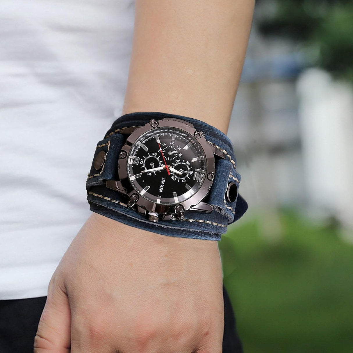 Reloj de cuero para hombre correa ancha YingHwa