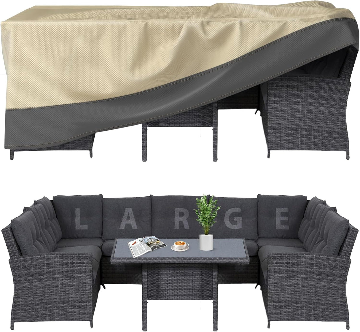 Fundas impermeables para muebles de patio, resistentes para el invierno, 110 x 84 x 28 pulgadas, fundas grandes para mesa de comedor y silla, anti-UV, uso general, fundas para sofá seccional exterior