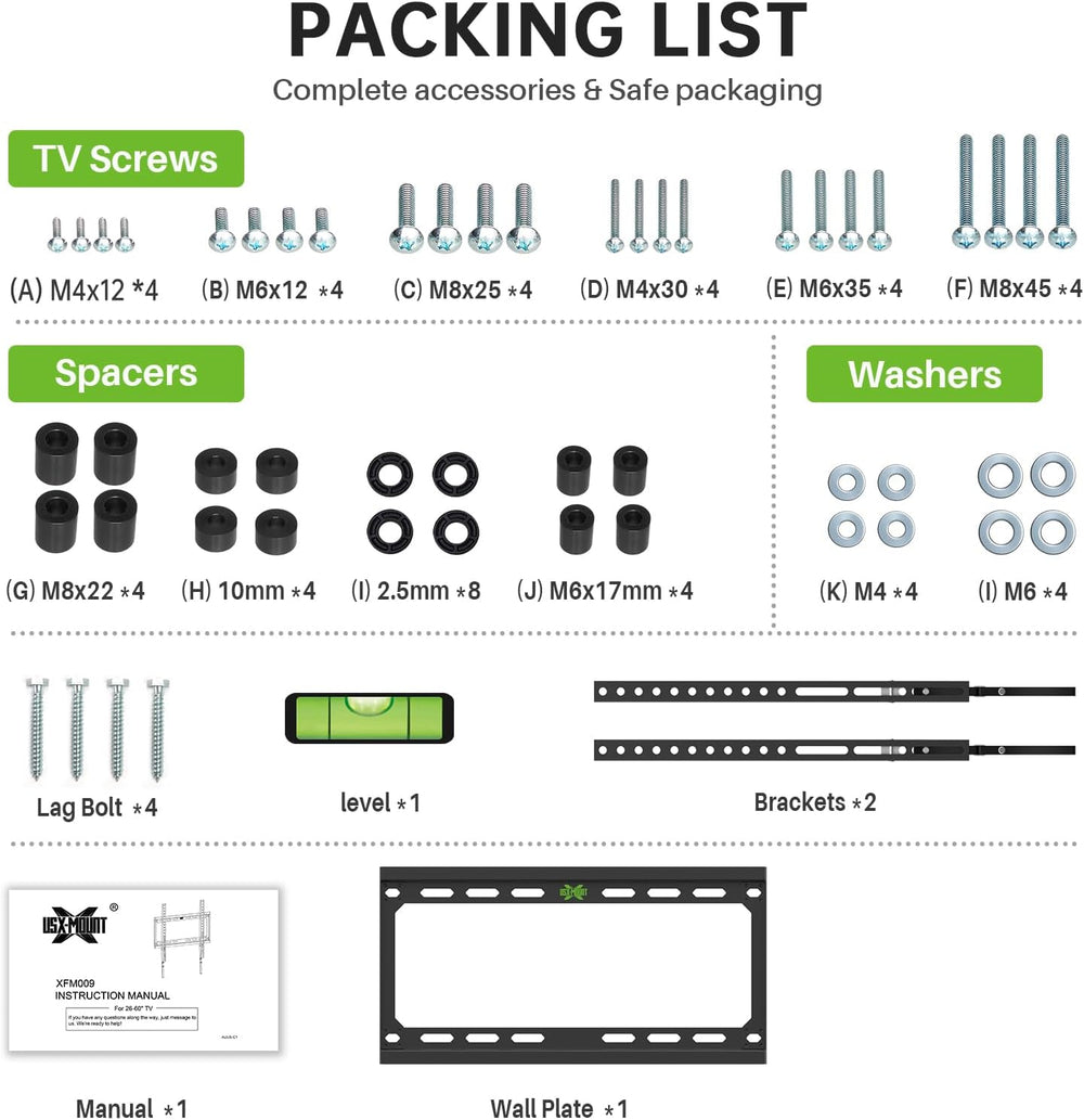 Soporte de TV USX, fija, hasta 60, VESA 400x400mm, 99lbs