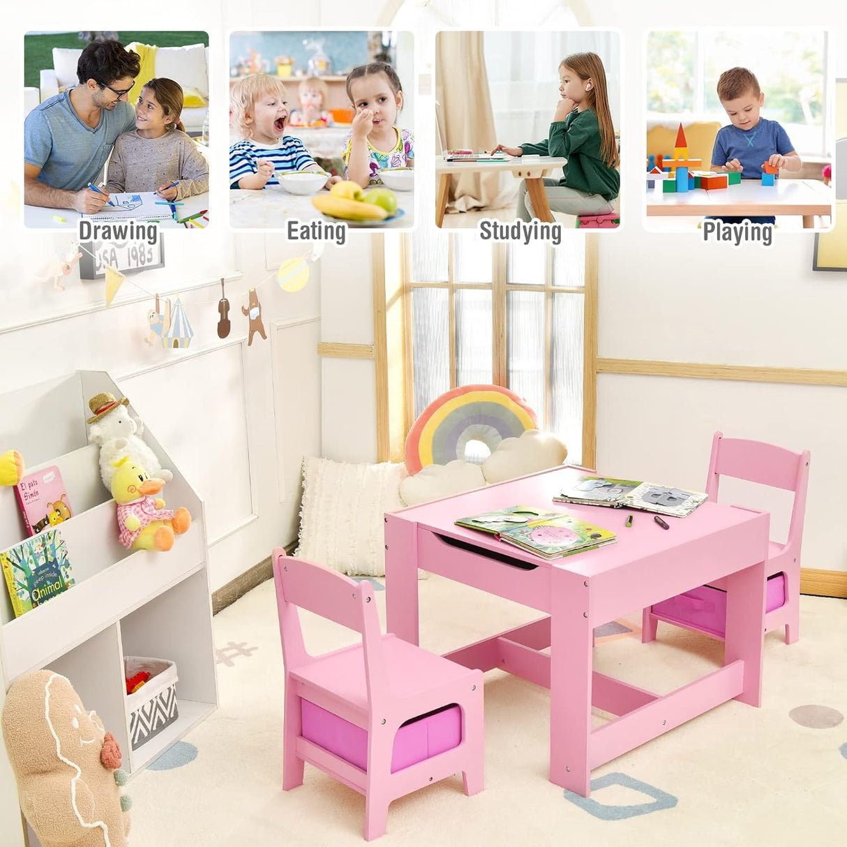 Juego de mesa y silla para niños de madera 3 en 1 para niños