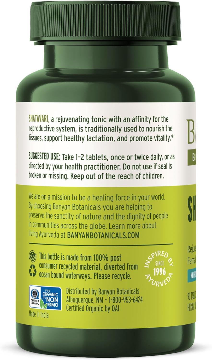 Banyan Botanicals Shatavari Tablets Raíz de espárragos 90u