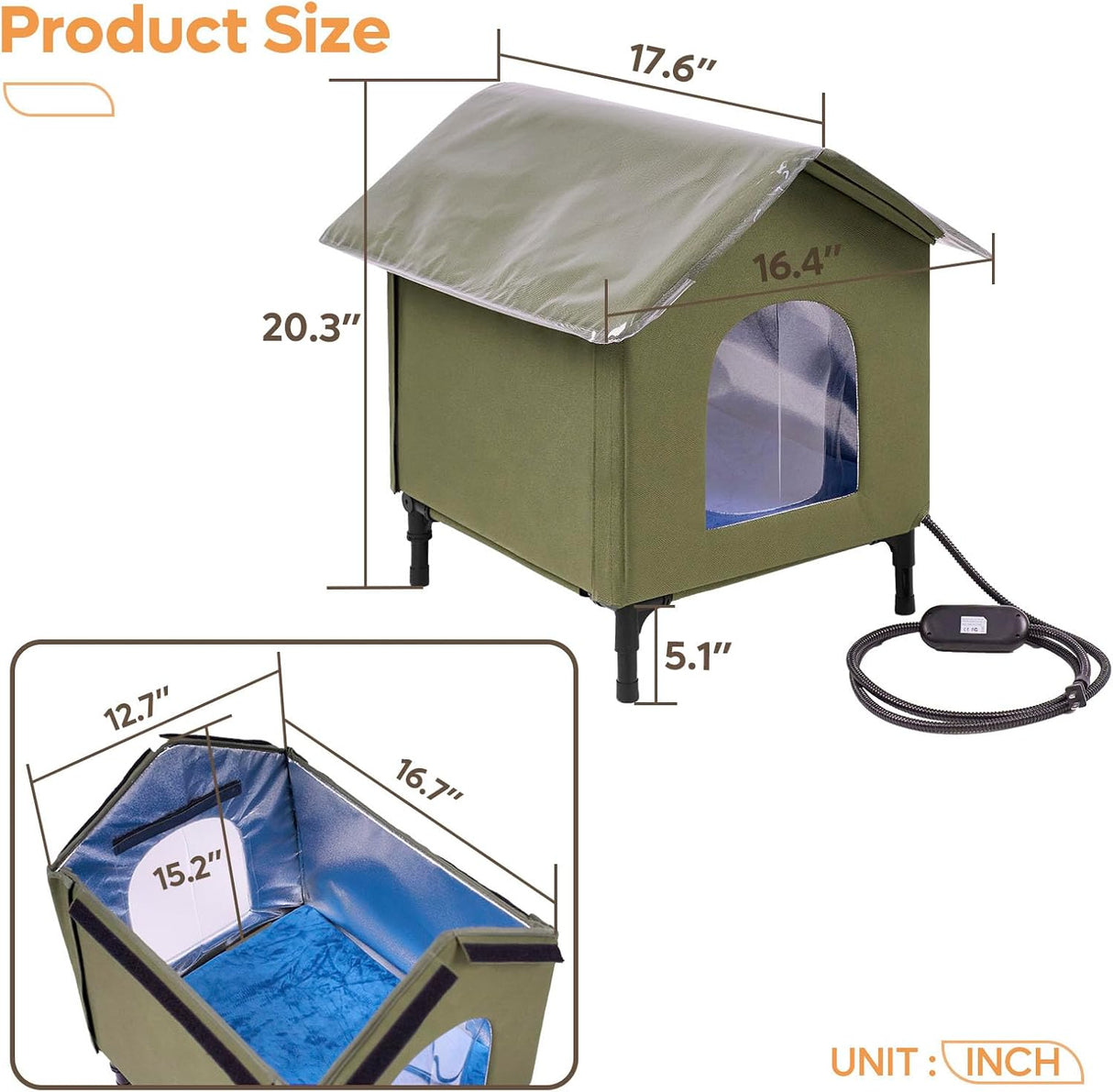 Casa Térmica para Gatos, Insulada y Elevada, Invierno, Modelo X