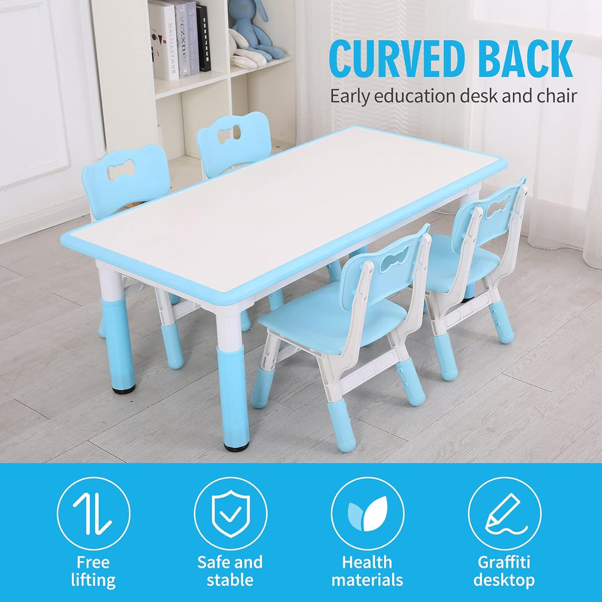 Juego de mesa y sillas de estudio para niños con 4 asientos