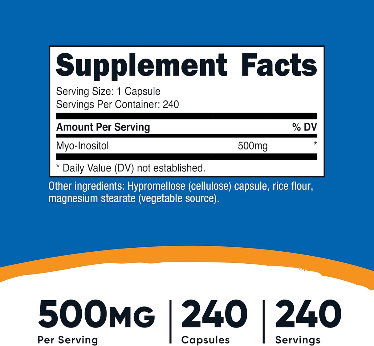 Suplemento de inositol de 500 mg 240 cáps sin OMG sin gluten