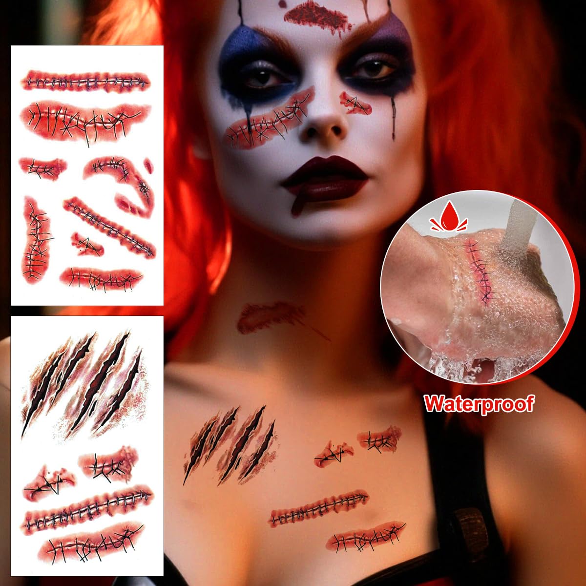 7Pcs Accesorios de Halloween, Cuchillo Falso, Parche, Tatuajes