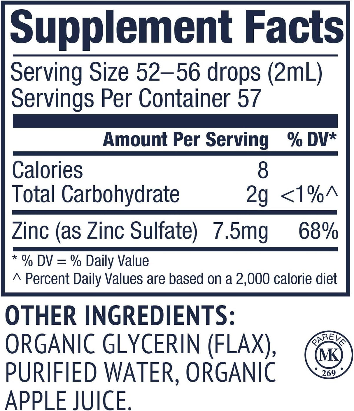 Suplementos Alimenticio Sulfato de zinc orgánico USDA 3.9 oz