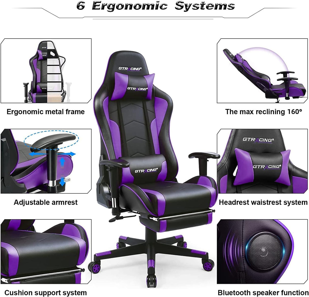 Silla para videojuegos GTRACING con reposapiés y altavoces