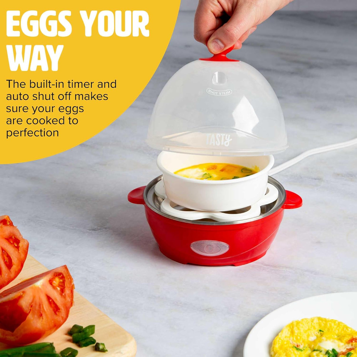 Cocinador de Huevos Tasty, 5 Huevos, Apagado Automático, Mini