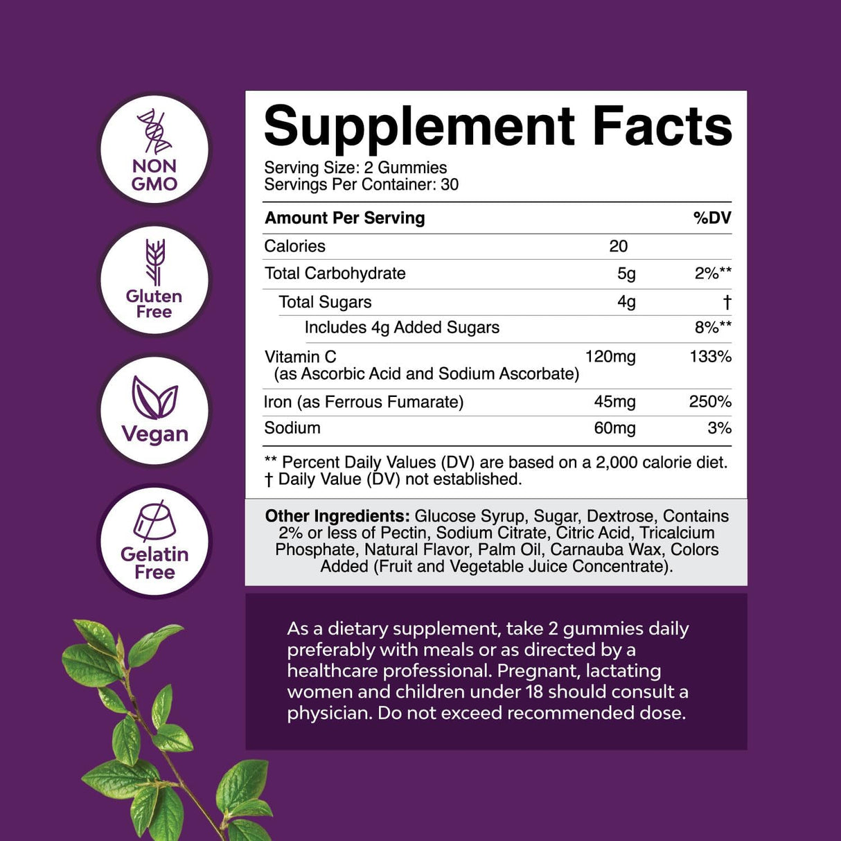 Suplemento gomitas de hierro suave para mujeres y hombres