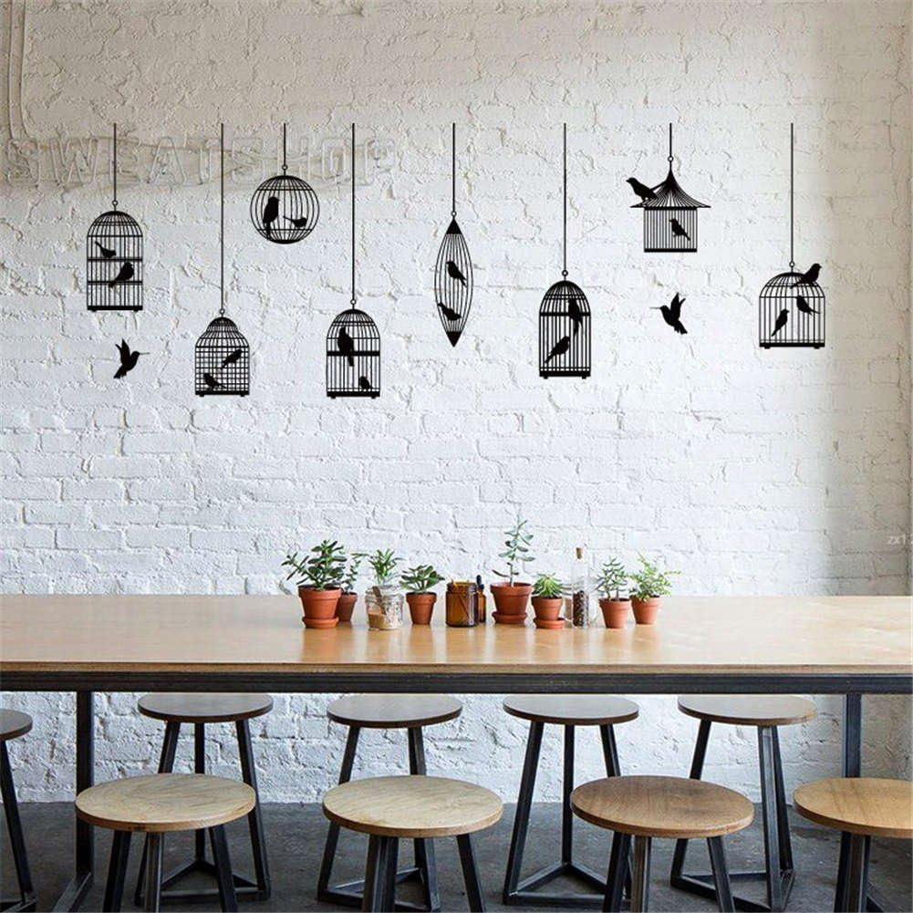 BIBITIME Calcomanías de vinilo negro para pared, diseño de pájaros, para sala de estar, comedor, escuela, aula, ventana, guardería, dormitorio, habitación de niños, decoración para el hogar, murales artísticos