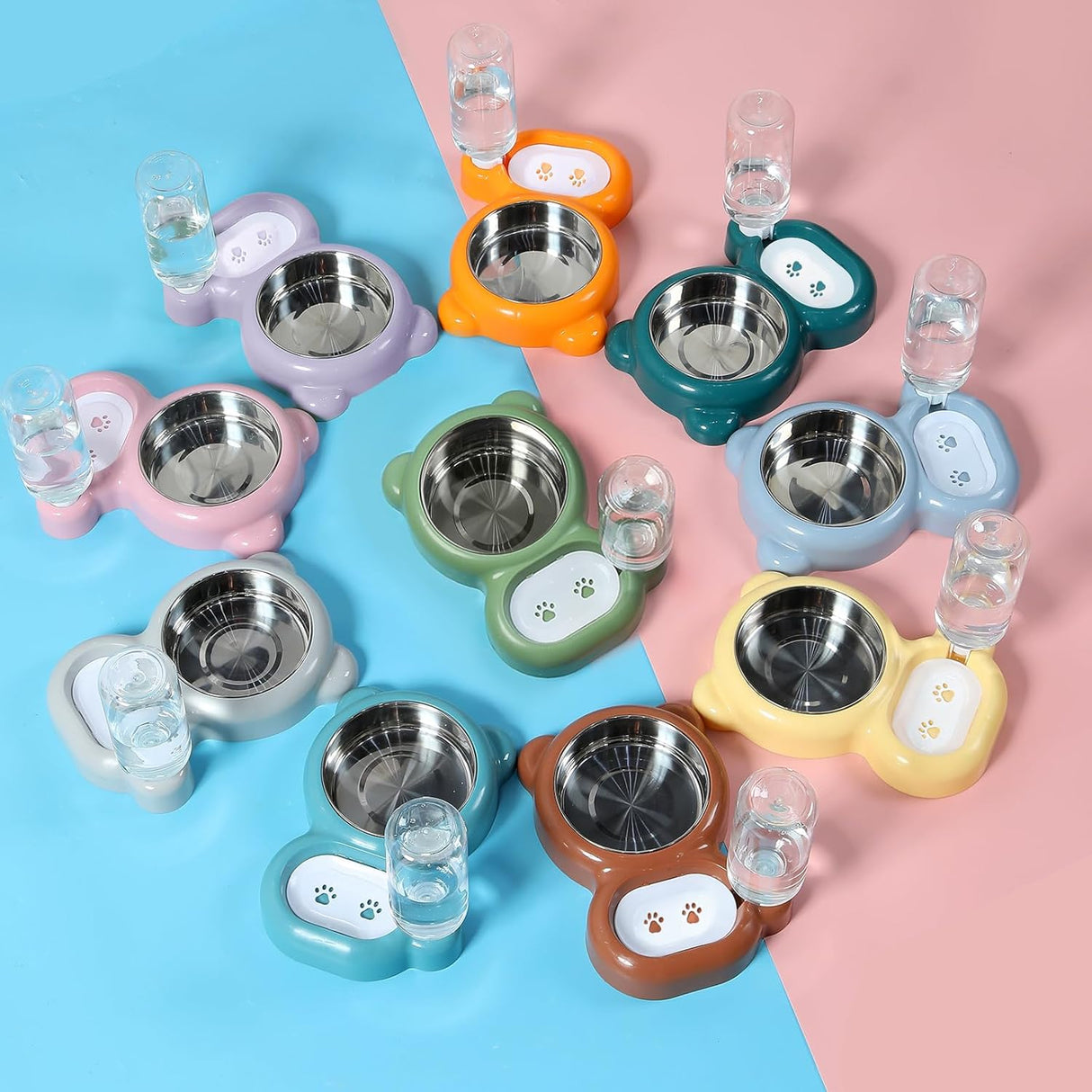 Juego de Comedero para Perros y Gatos - Con Dispensador y Acero