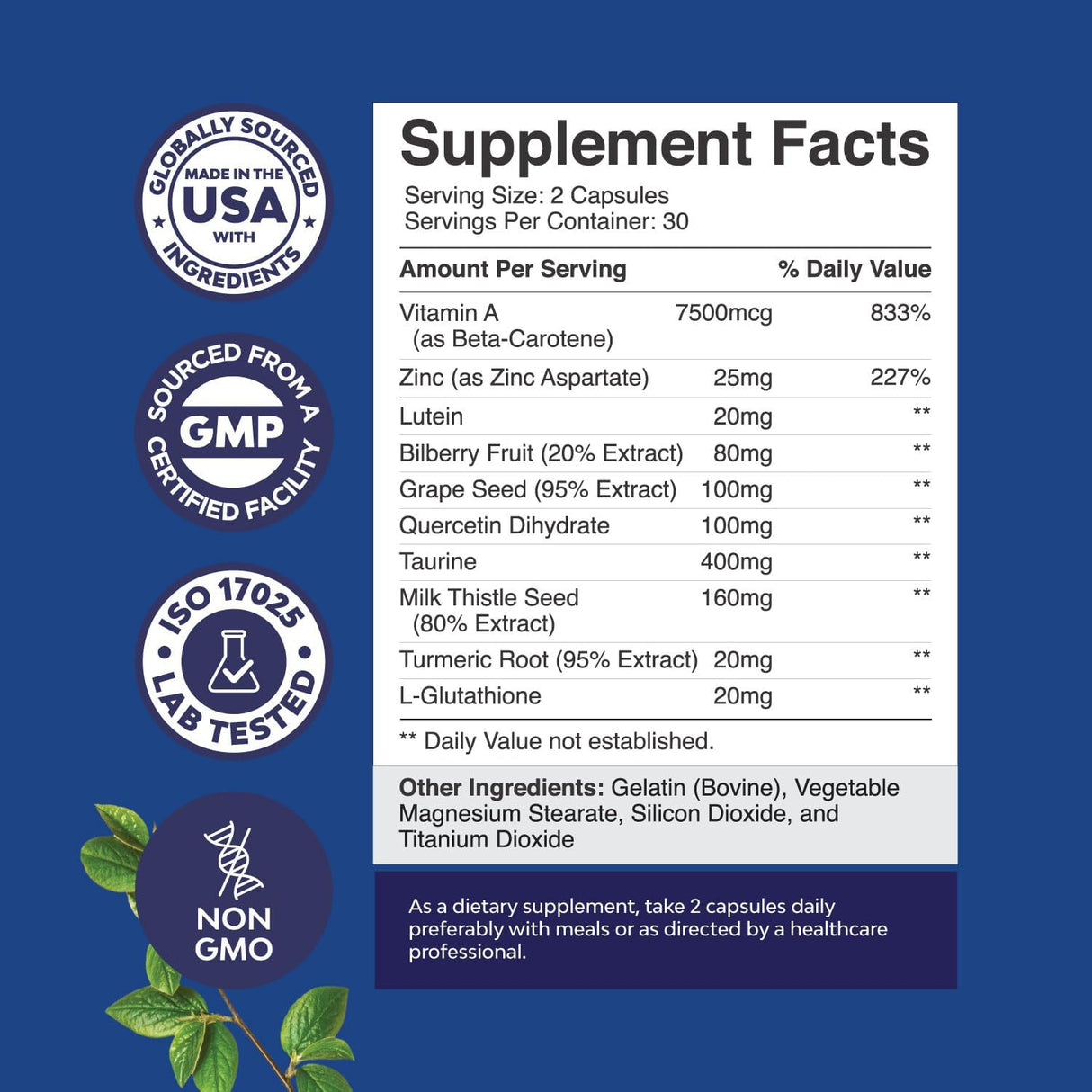 Suplemento vitaminas para los ojos para la visión 20 mg