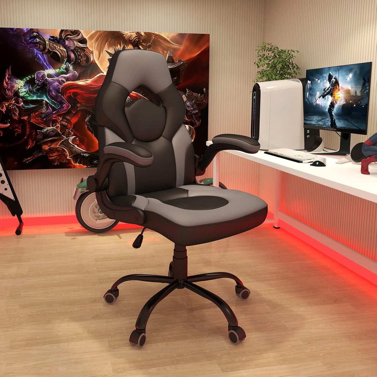 Silla Gaming ergonómica de cuero, Negro QSCH Wonder Comfort