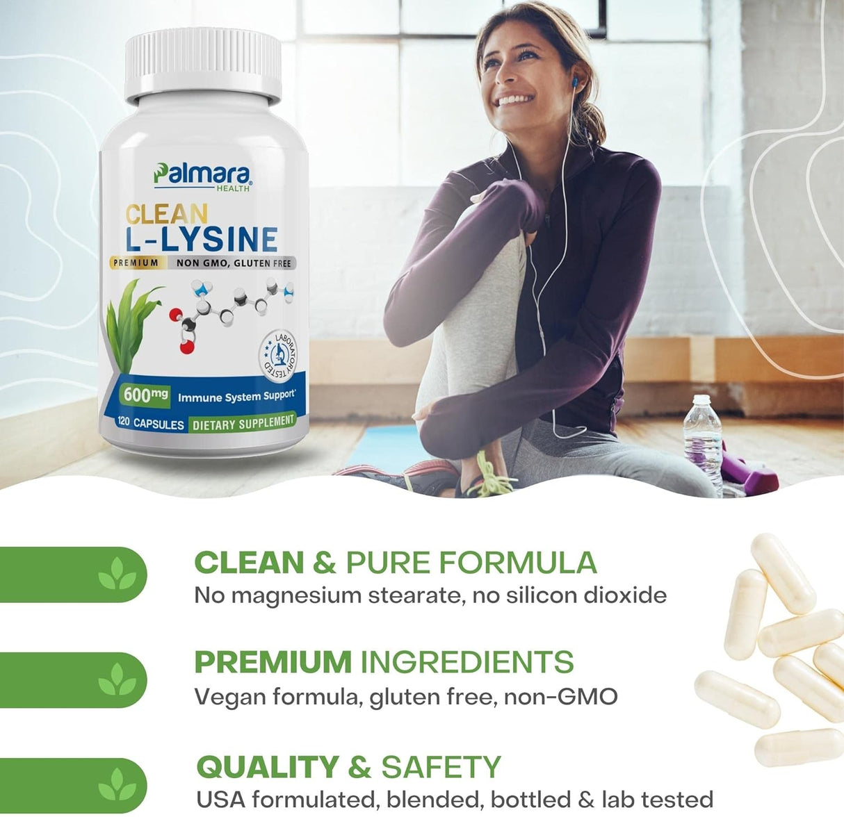 Suplemento Clean L-Lysine 600 mg 120 cápsulas Vegano