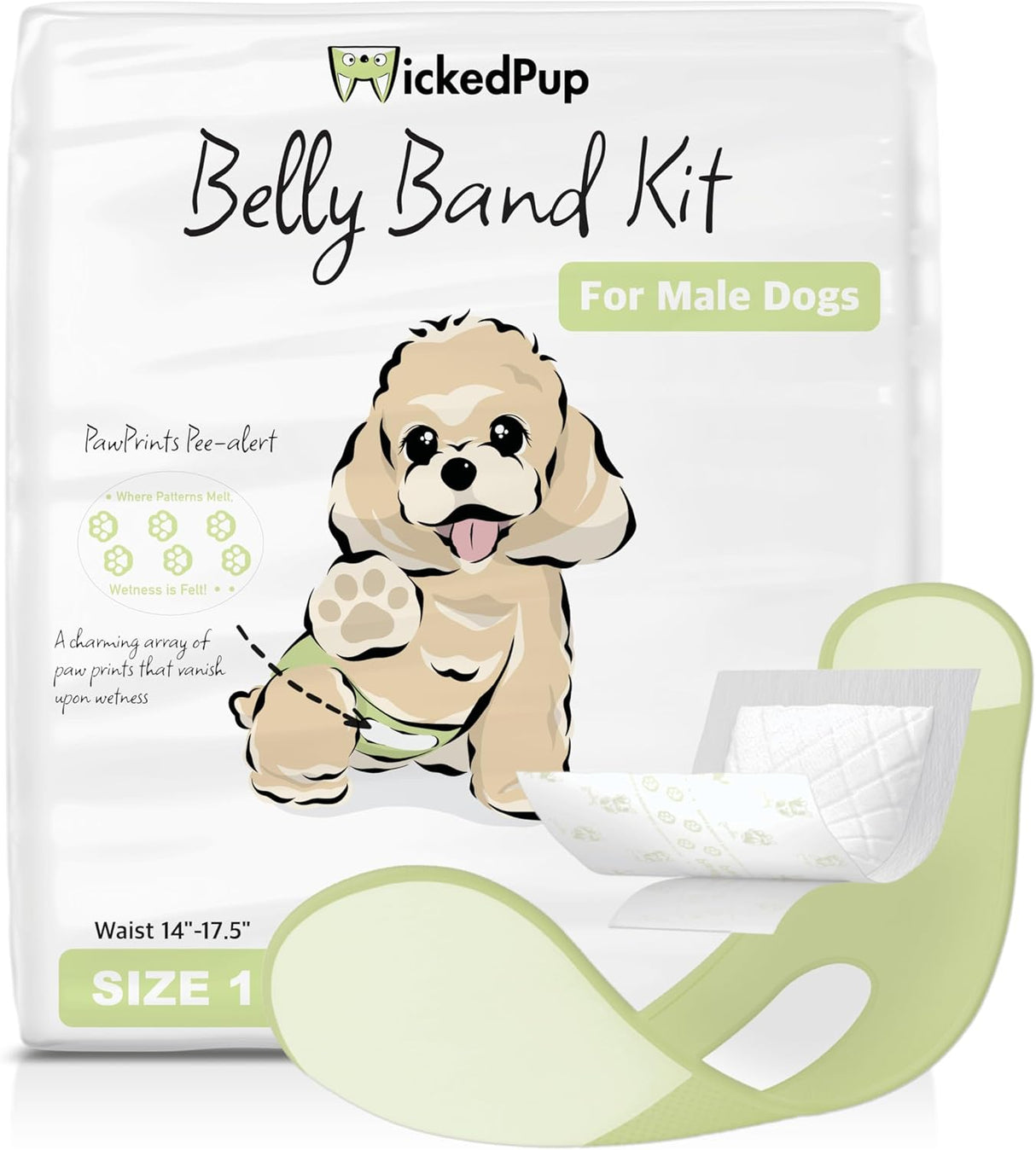 WICKEDPUP Kit de banda para el vientre para perros machos, 50 almohadillas