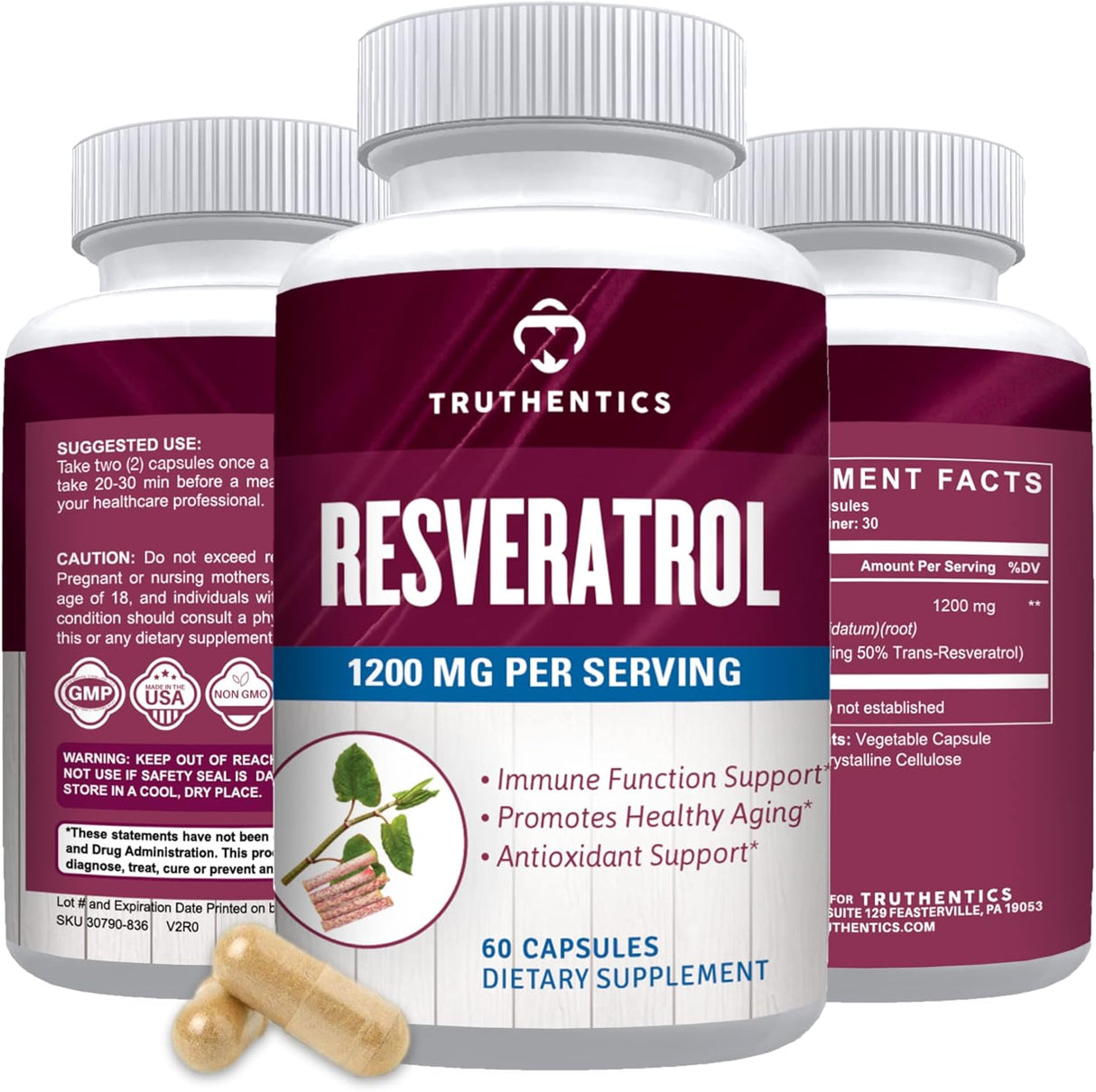 Suplemento de resveratrol de 1200 mg apoyo inmunológico