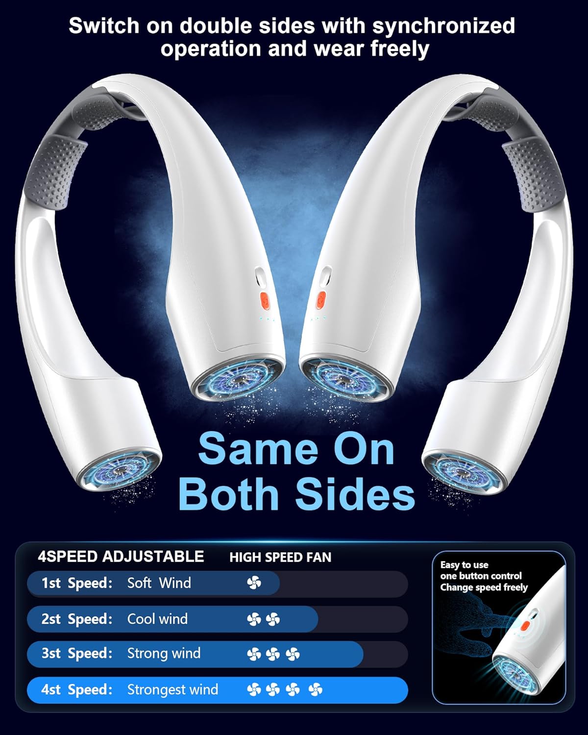 Ventilador Personal AI, 4 Velocidades, 4000 mAh, Recargable