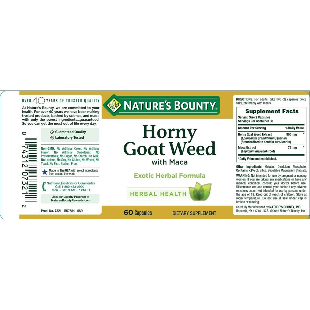 Suplemento Horny Goat Weed con Maca 60 cápsulas