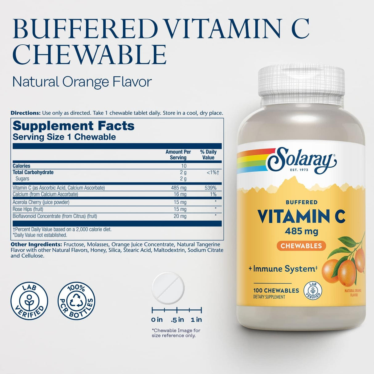 SOLARAY Vitamina C masticable tamponada sabor naranja