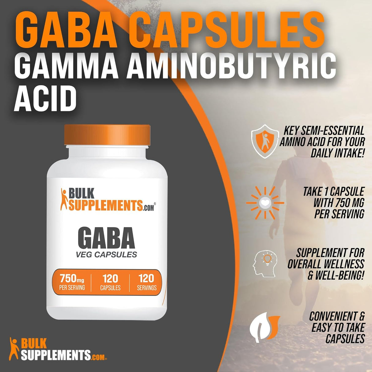 Suplemento BulkSupplements Cápsulas GABA de 750 mg 120 und
