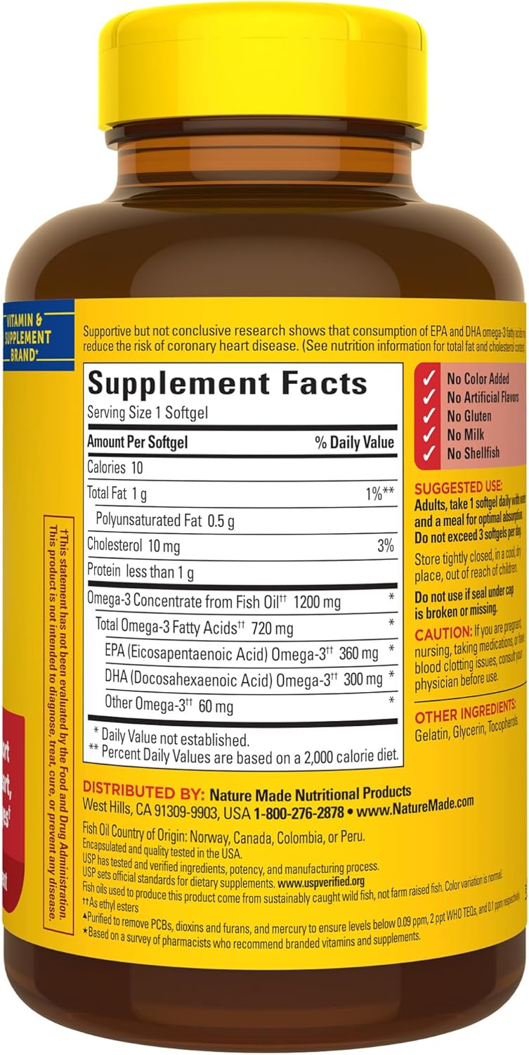 Aceite de Pescado Omega 3 Nature Made 1200 mg 100 Softgels