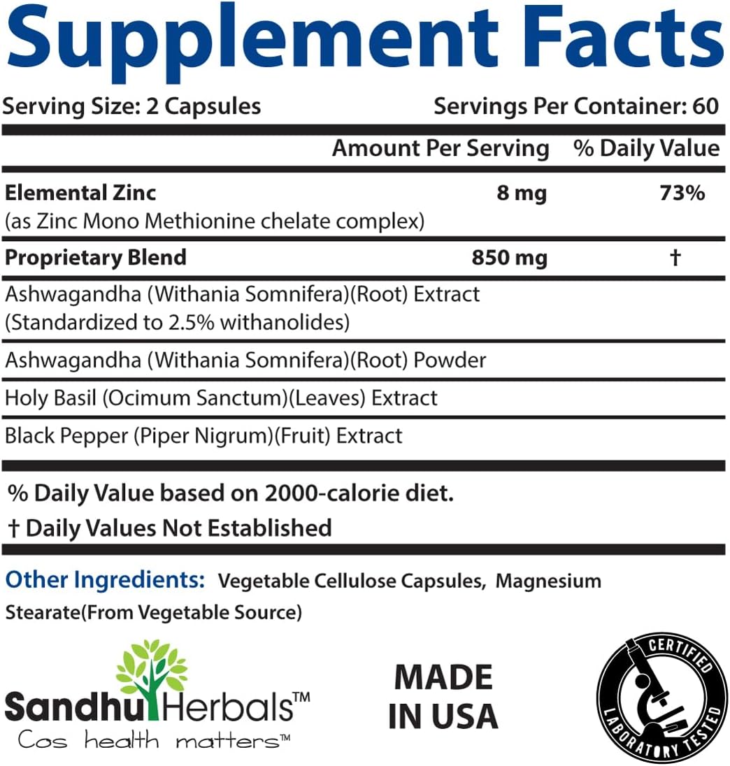 Suplemento de Ashwagandha Sandhu Herbals 120 Cápsulas 8000mg