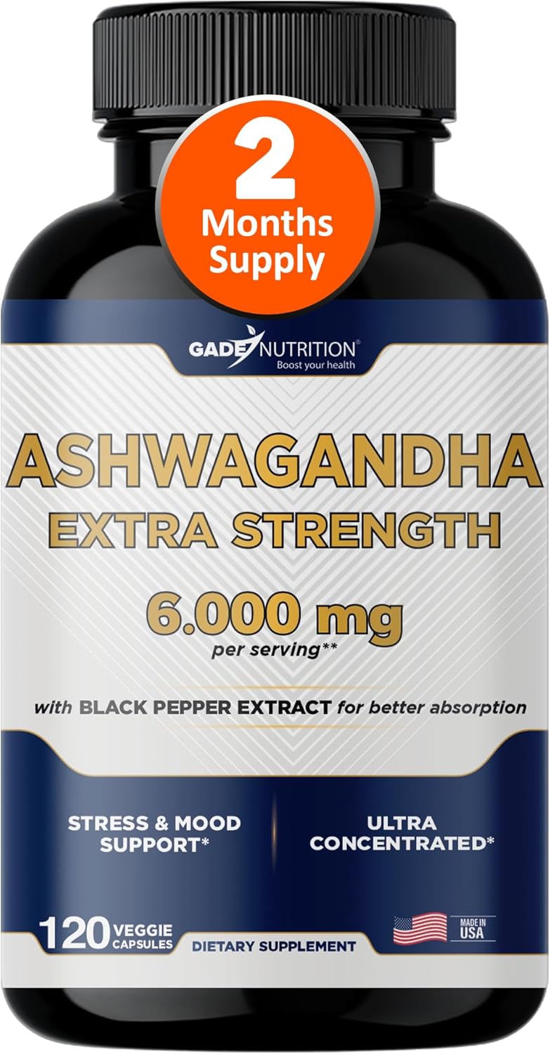 Suplementos de Ashwagandha 6000mg, Veggie Cápsulas, 120 Uds.