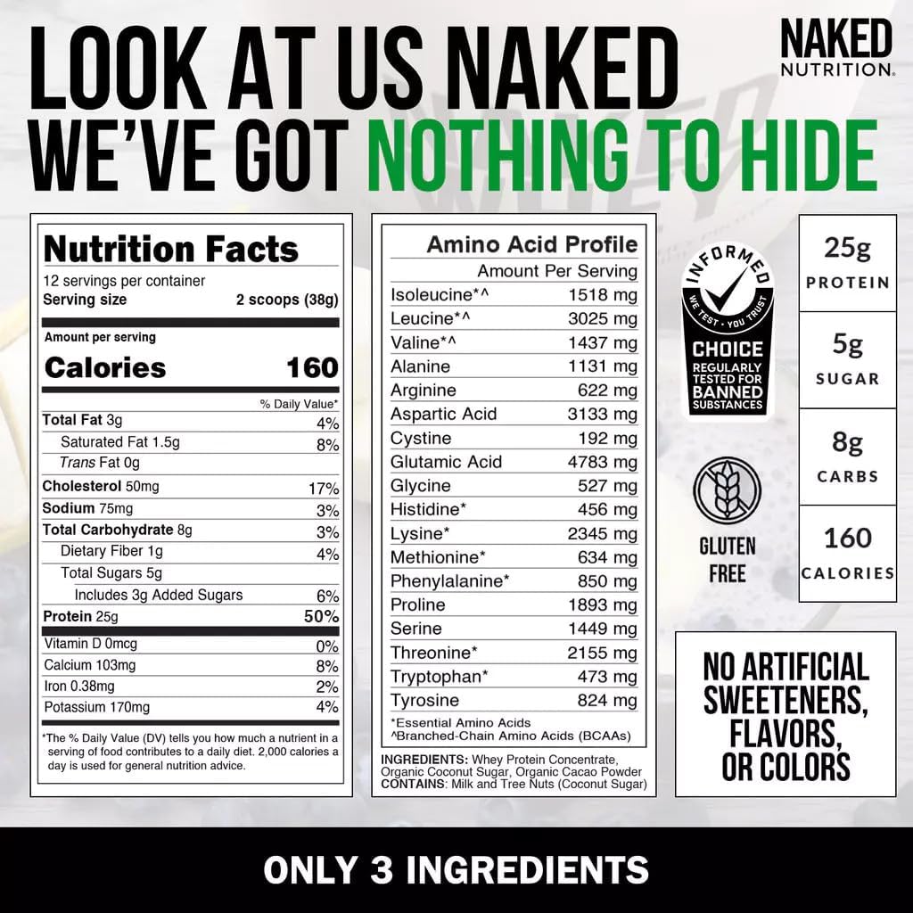 Proteína de Suero Naked Whey 1LB - Natural, Orgánica, Sin GMO