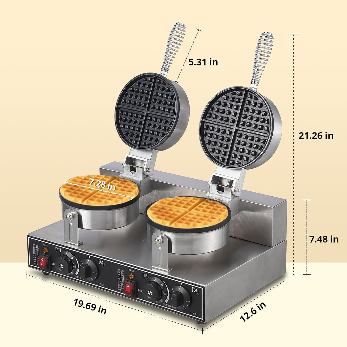Máquina Waffle Doble Cabeza 110V 2600W Acero Inoxidable
