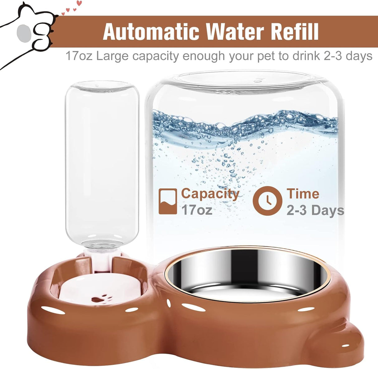 Juego de Comedero para Perros y Gatos - Con Dispensador y Acero