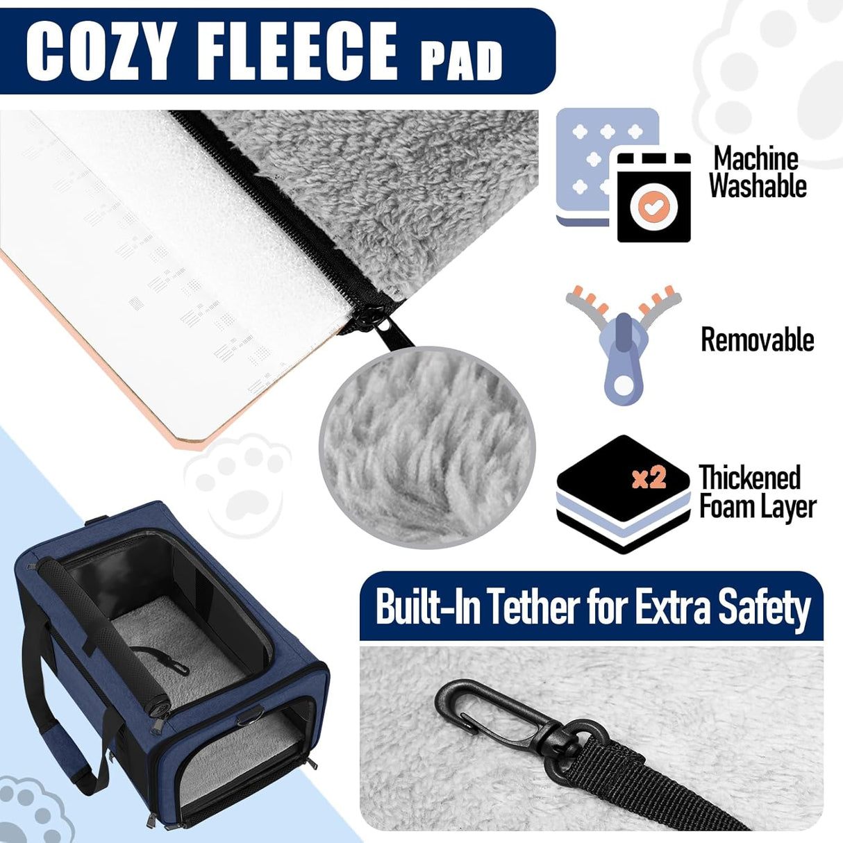 Transportín Suave para Mascotas - Gran Capacidad - Modelo Navy