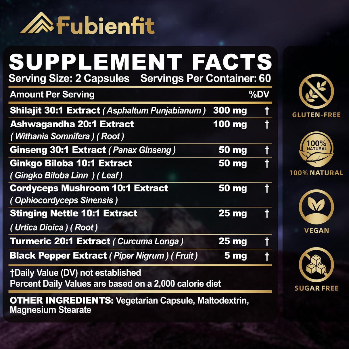 Capsulas de Shilajit Premium con Ashwagandha y Ginseng, 120