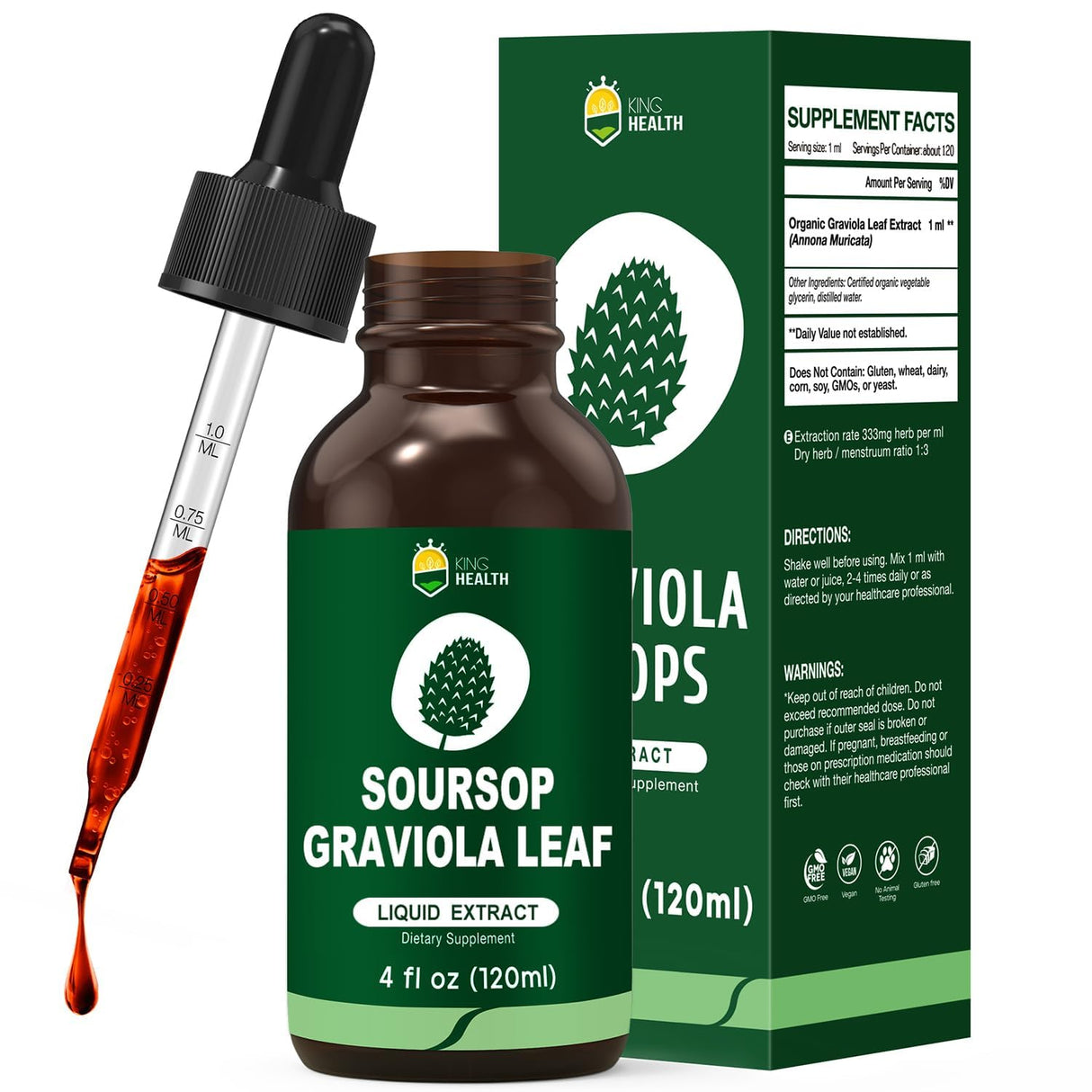 Extracto de Hoja de Soursop Graviola, Vegano, 4 Fl Oz