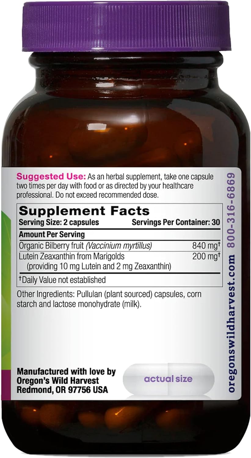 Oregon's Wild Harvest Eyes Love Lutein™ Capsules, suplementos herbales orgánicos sin OMG, 60 unidades