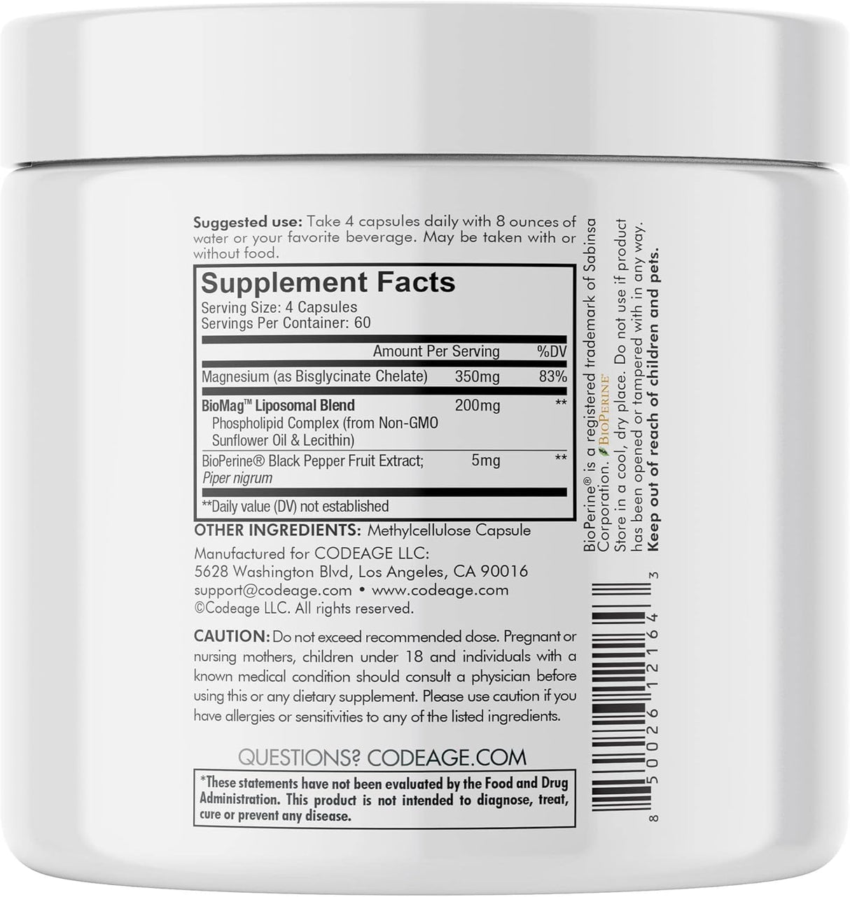 Suplemento de glicinato de magnesio liposomal 240 unidades